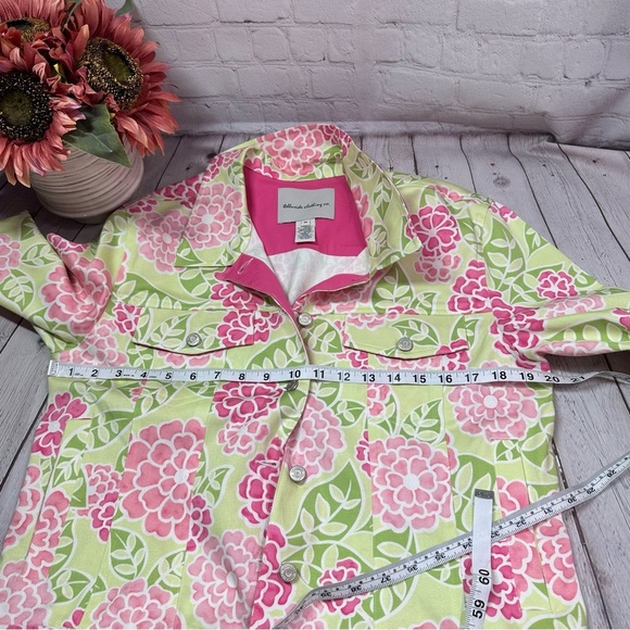 telluride clothing co. bright Floral Pink Green denim jean Jacket boho sz M - Picture 5 of 7